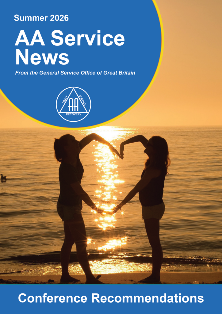Cover of AA Service News - Two people on a sunset beach